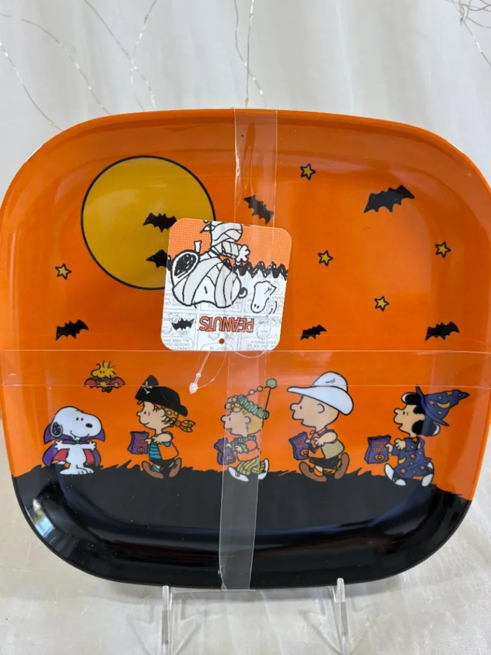 PEANUTS Charlie Brown and Gang Set of 4 Halloween Square Melamine Plates 10